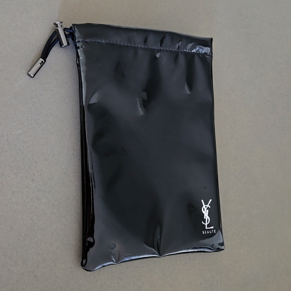 New never used Yves Saint Laurent bag pouch Black vinyl drawstring pouch YSL